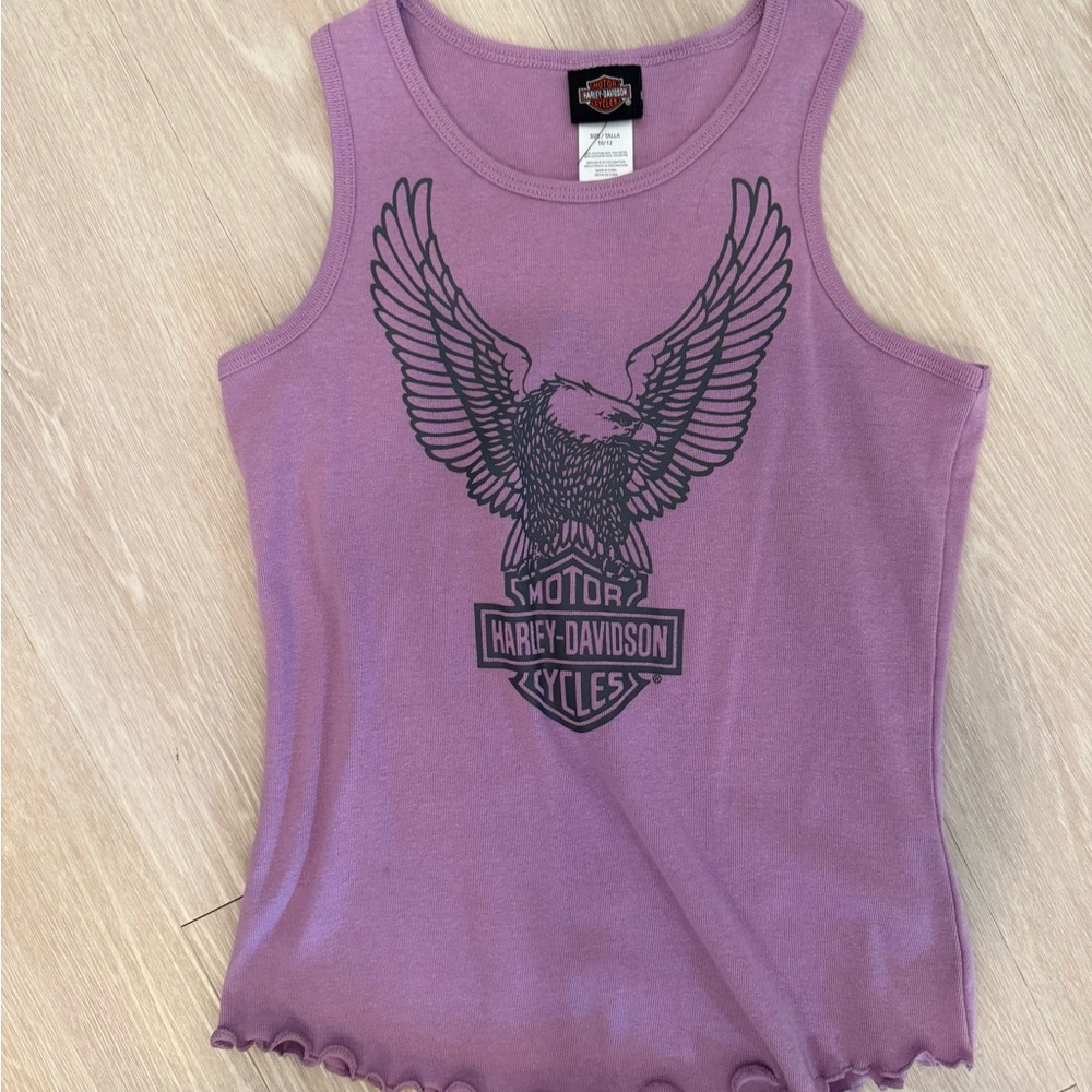Harley-Davidson Lilac Ribbed Crewneck Tee with Logo Tag